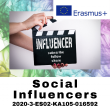 Imagen Claqueta de cine con palabra Influencer. Texto Social Influencers 2020-3-ES02-KA105-016592